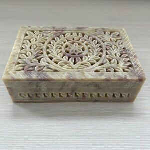 Hand Carved Hinged Soapstone Box for Keepsakes, Trinkets, Small Memorabilia